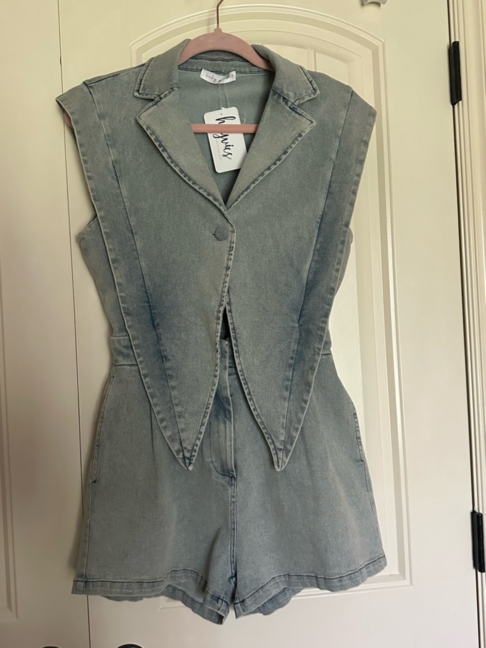 Sleeveless Washed Denim Romper - Gray
